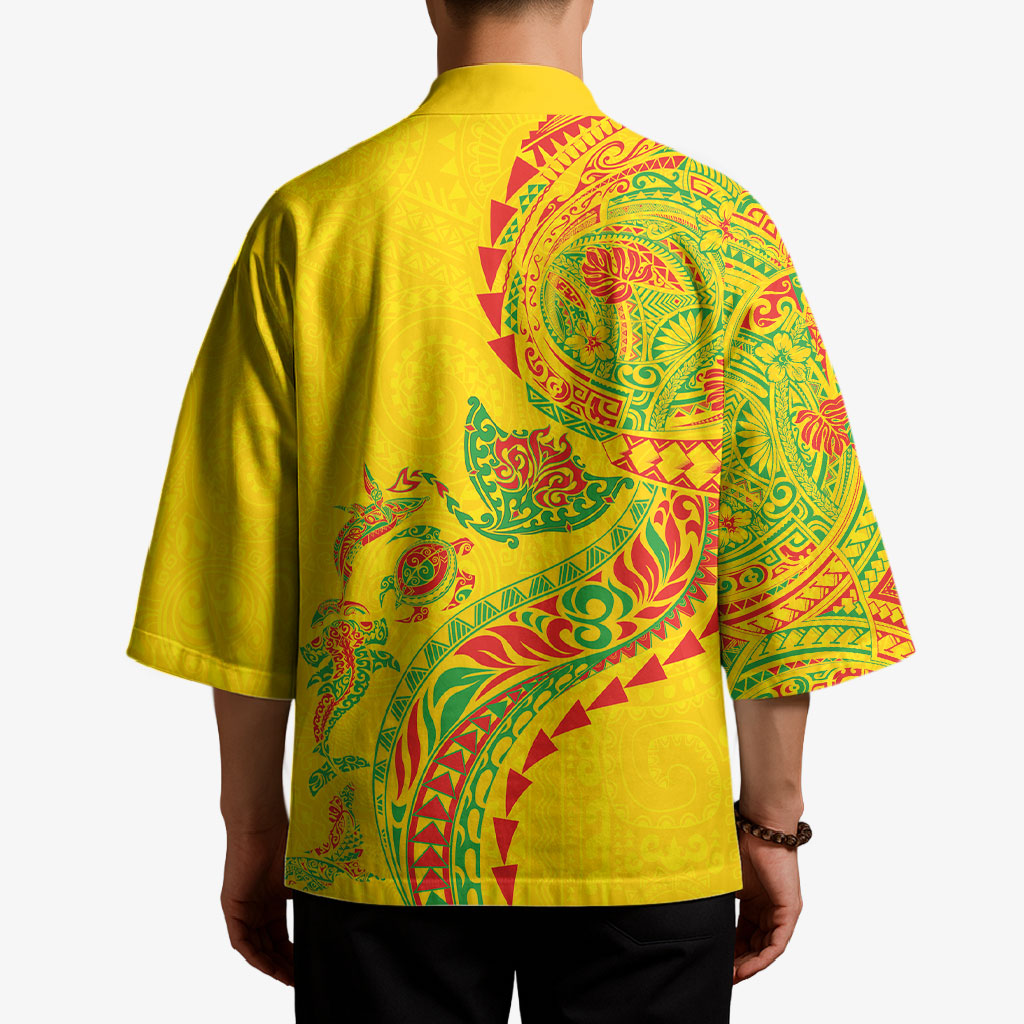 Hawaiian Kakau Tribal Sea Animals Tattoos Kimono Kanaka Maoli Flag Color Inspired LT03 - Polynesian Pride