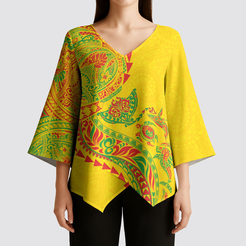 Hawaiian Kakau Tribal Sea Animals Tattoos Kimono Sleeve Blouse Kanaka Maoli Flag Color Inspired LT03 - Polynesian Pride