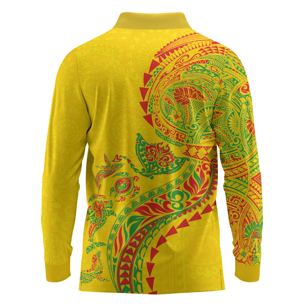 Hawaiian Kakau Tribal Sea Animals Tattoos Long Sleeve Polo Shirt Kanaka Maoli Flag Color Inspired LT03 - Polynesian Pride