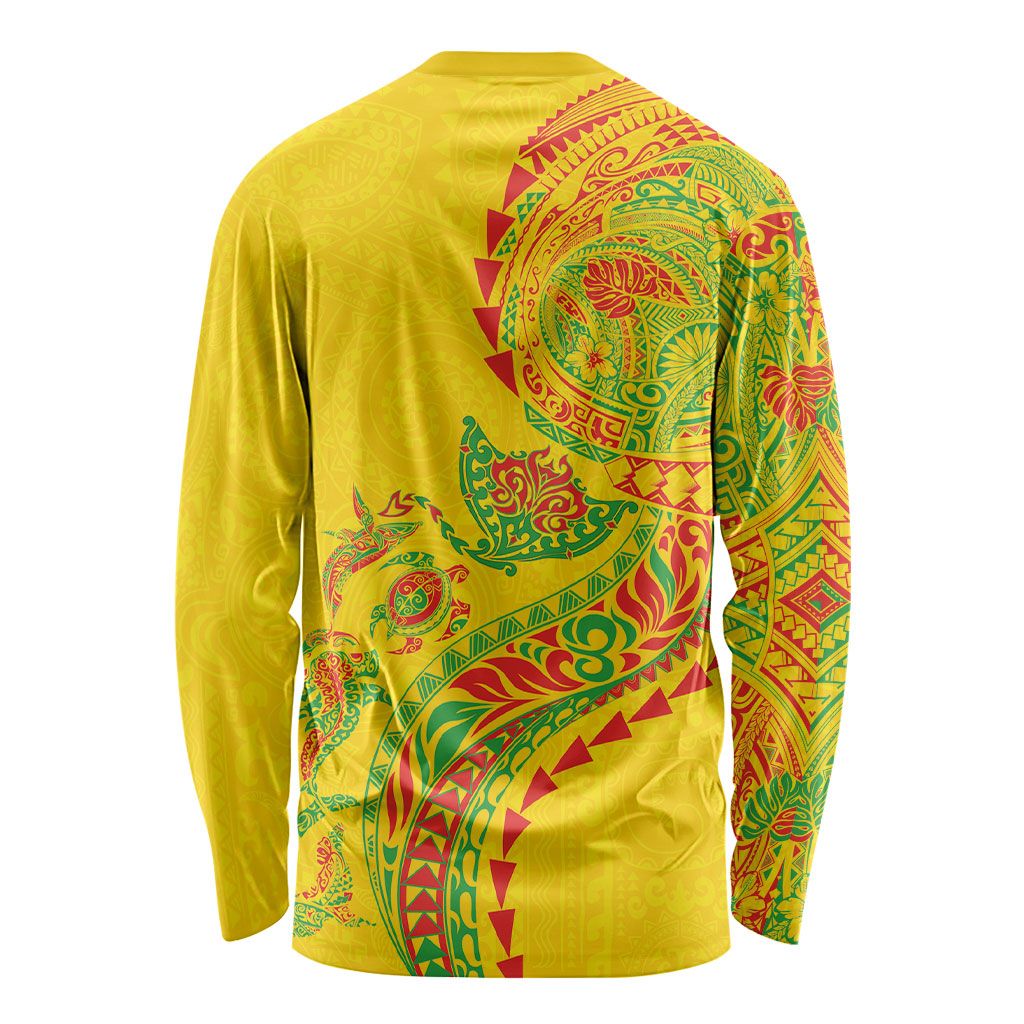 Hawaiian Kakau Tribal Sea Animals Tattoos Long Sleeve Shirt Kanaka Maoli Flag Color Inspired LT03 - Polynesian Pride