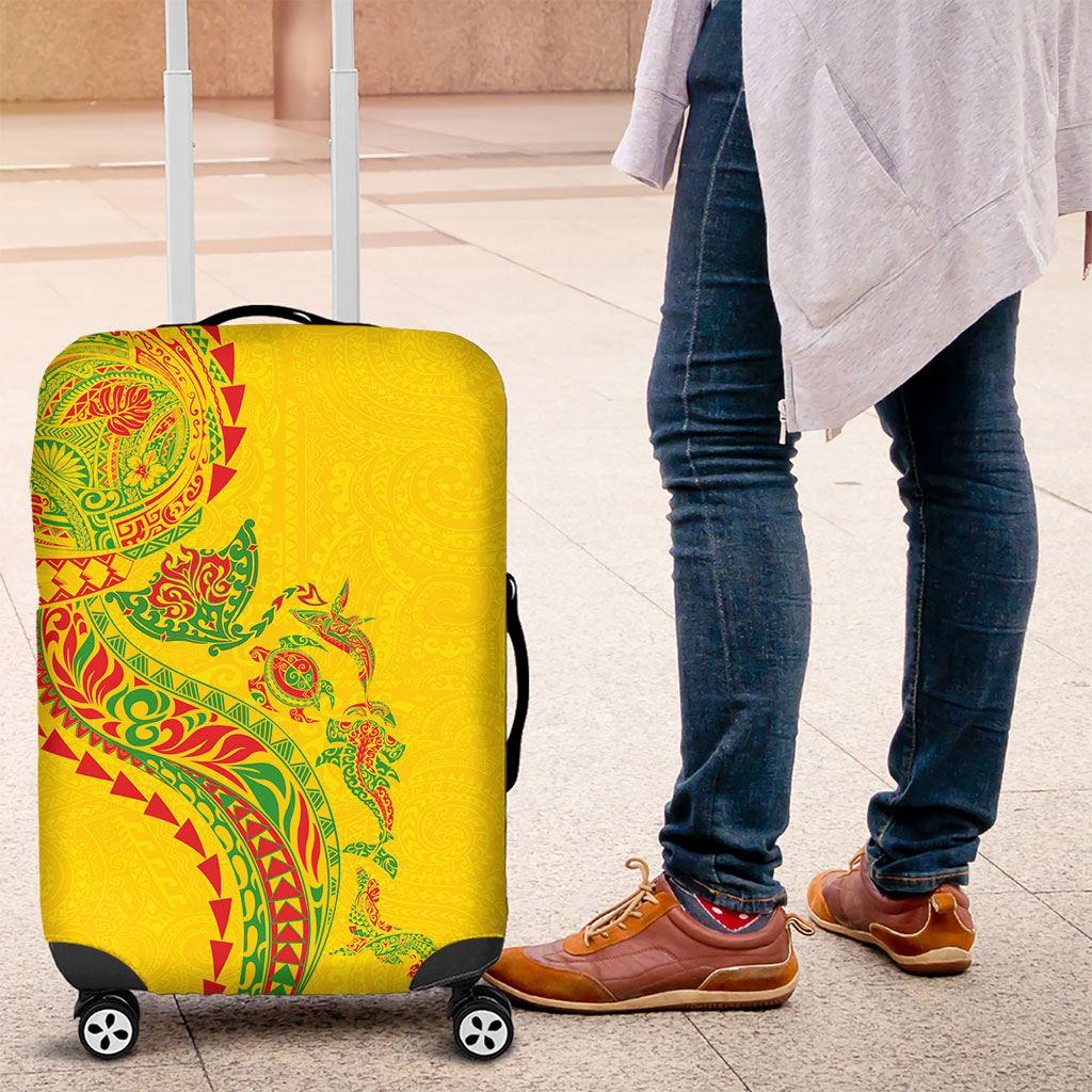 Hawaiian Kakau Tribal Sea Animals Tattoos Luggage Cover Kanaka Maoli Flag Color Inspired LT03 Multicolor - Polynesian Pride