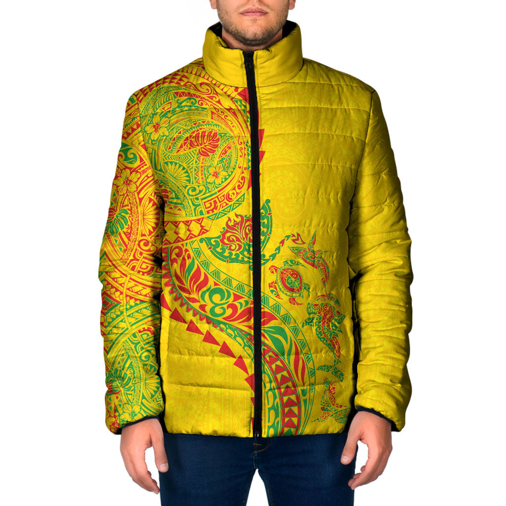 Hawaiian Kakau Tribal Sea Animals Tattoos Padded Jacket Kanaka Maoli Flag Color Inspired