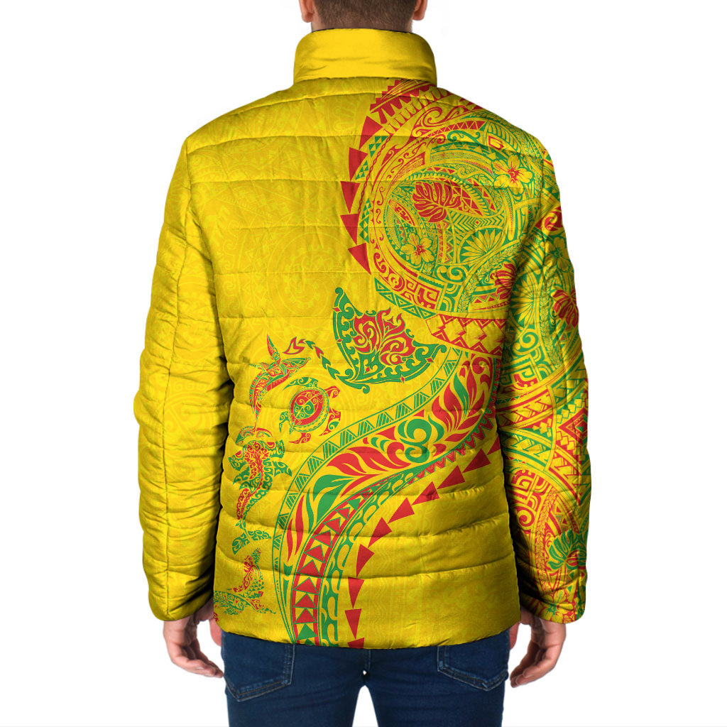 Hawaiian Kakau Tribal Sea Animals Tattoos Padded Jacket Kanaka Maoli Flag Color Inspired