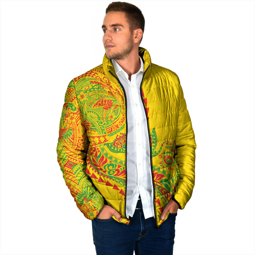 Hawaiian Kakau Tribal Sea Animals Tattoos Padded Jacket Kanaka Maoli Flag Color Inspired