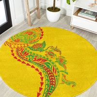 Hawaiian Kakau Tribal Sea Animals Tattoos Round Carpet Kanaka Maoli Flag Color Inspired LT03 Multicolor - Polynesian Pride