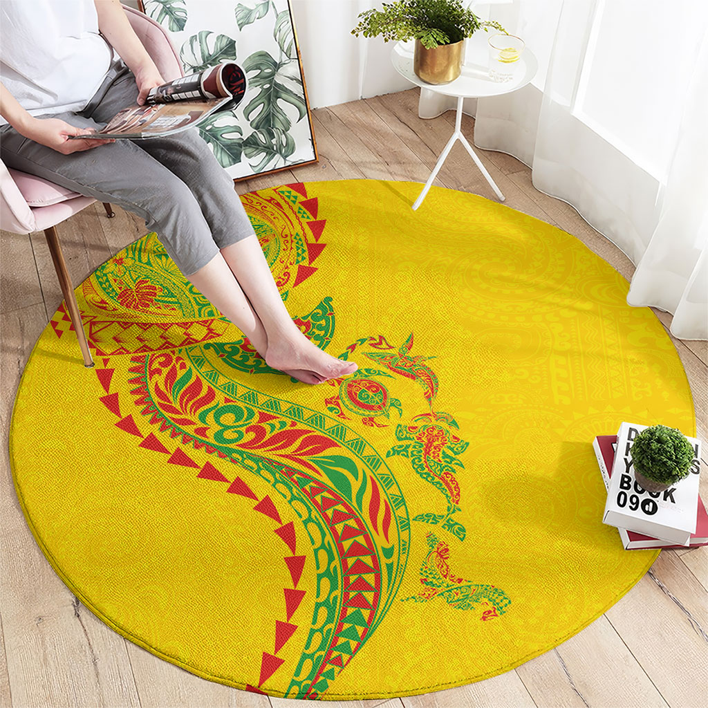 Hawaiian Kakau Tribal Sea Animals Tattoos Round Carpet Kanaka Maoli Flag Color Inspired LT03 - Polynesian Pride