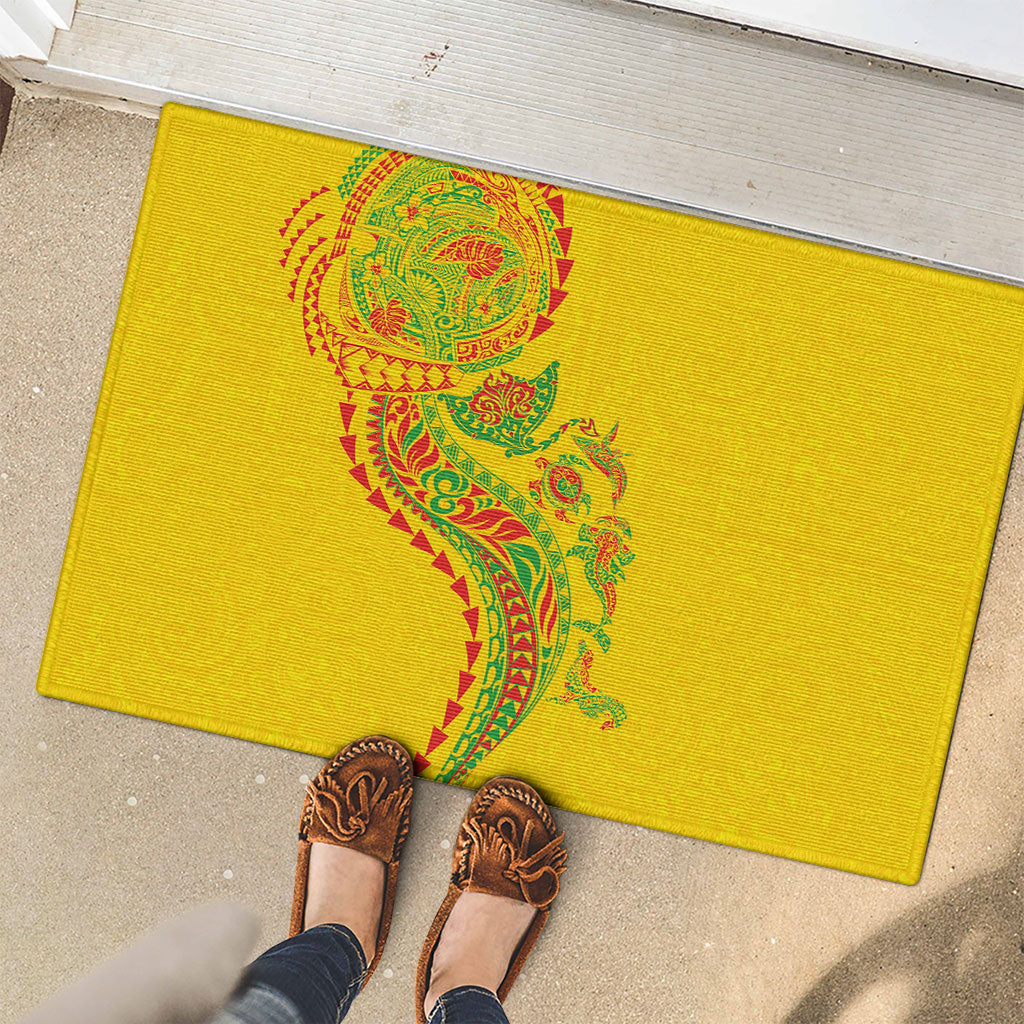 Hawaiian Kakau Tribal Sea Animals Tattoos Rubber Doormat Kanaka Maoli Flag Color Inspired LT03 - Polynesian Pride