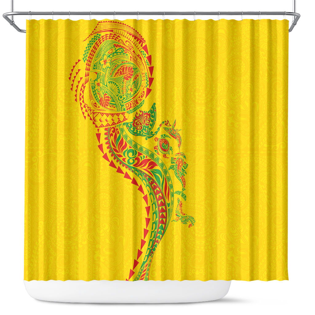 Hawaiian Kakau Tribal Sea Animals Tattoos Shower Curtain Kanaka Maoli Flag Color Inspired LT03 Multicolor - Polynesian Pride