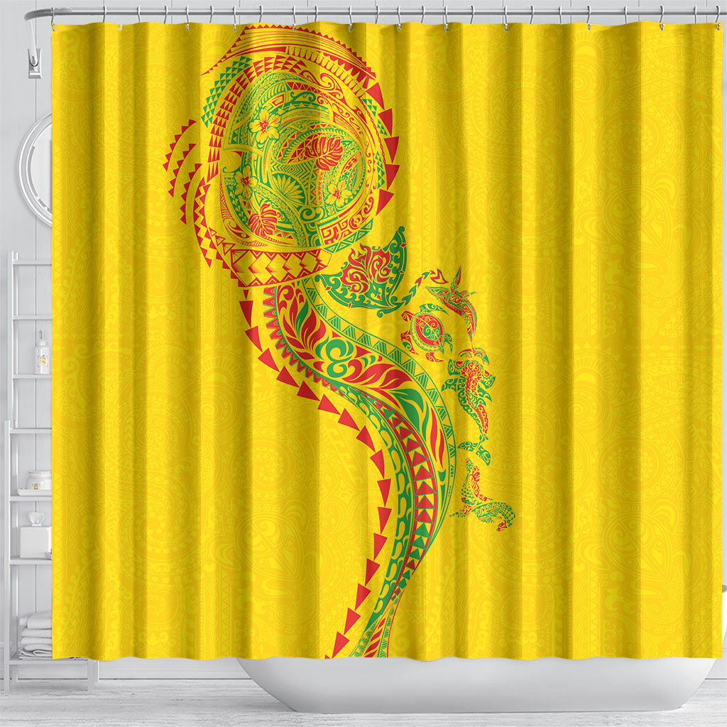 Hawaiian Kakau Tribal Sea Animals Tattoos Shower Curtain Kanaka Maoli Flag Color Inspired LT03 - Polynesian Pride