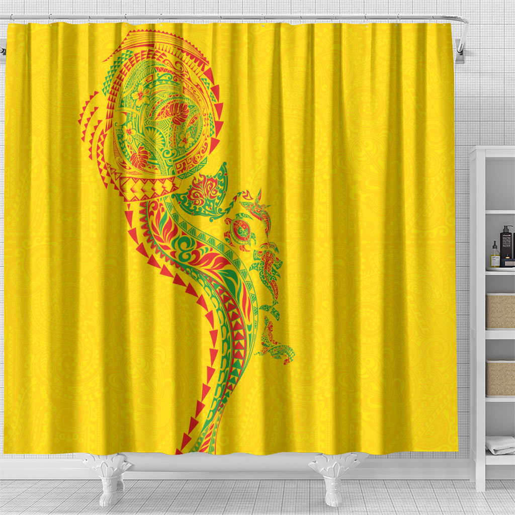 Hawaiian Kakau Tribal Sea Animals Tattoos Shower Curtain Kanaka Maoli Flag Color Inspired LT03 - Polynesian Pride
