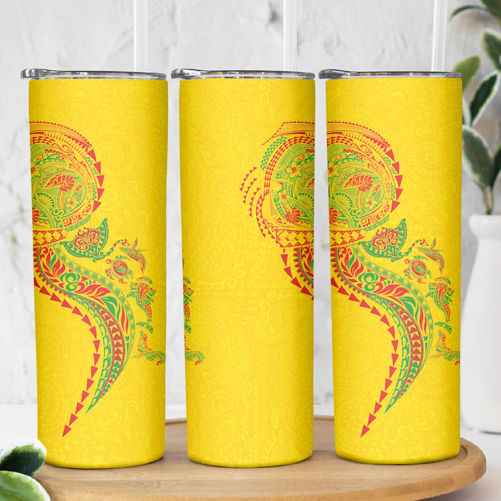 Hawaiian Kakau Tribal Sea Animals Tattoos Skinny Tumbler Kanaka Maoli Flag Color Inspired LT03 - Polynesian Pride