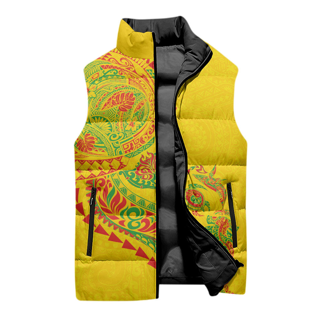Hawaiian Kakau Tribal Sea Animals Tattoos Sleeveless Puffer Jacket Kanaka Maoli Flag Color Inspired LT03 - Polynesian Pride