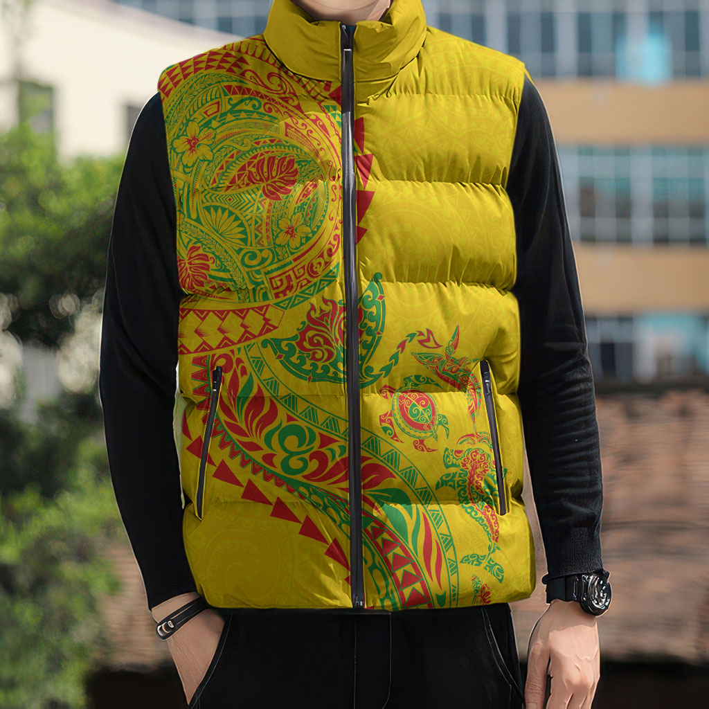 Hawaiian Kakau Tribal Sea Animals Tattoos Sleeveless Puffer Jacket Kanaka Maoli Flag Color Inspired LT03 - Polynesian Pride
