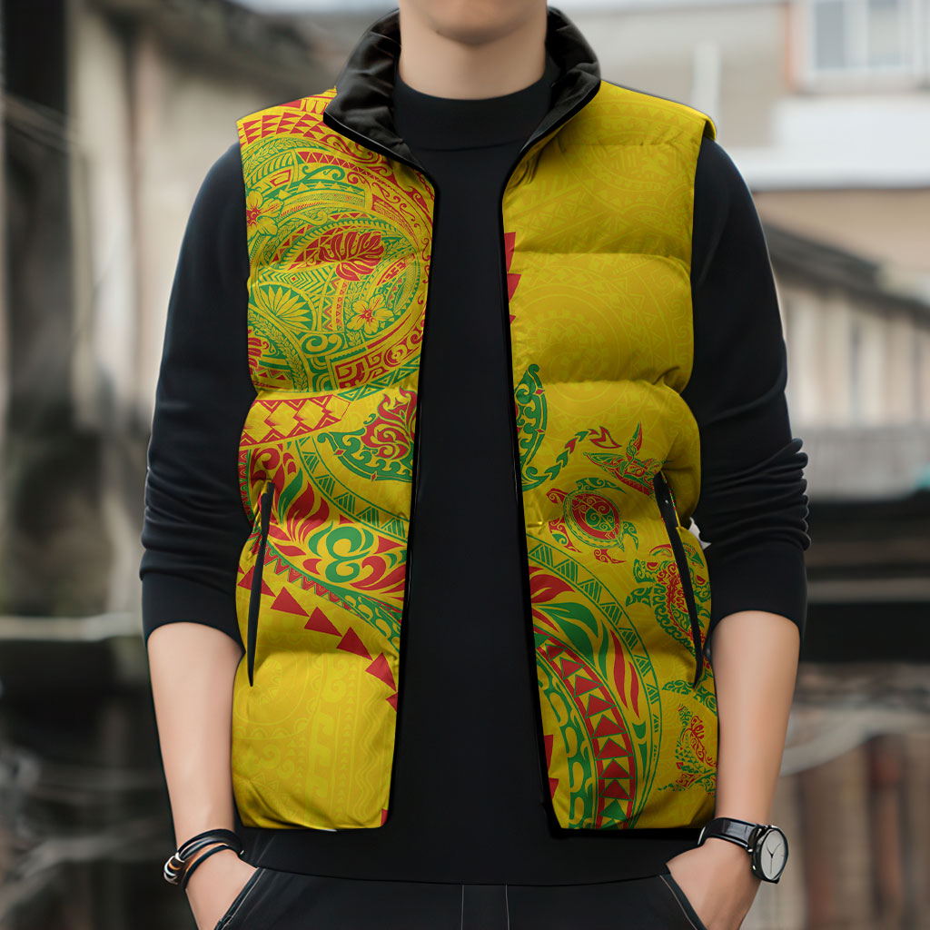 Hawaiian Kakau Tribal Sea Animals Tattoos Sleeveless Puffer Jacket Kanaka Maoli Flag Color Inspired LT03 - Polynesian Pride