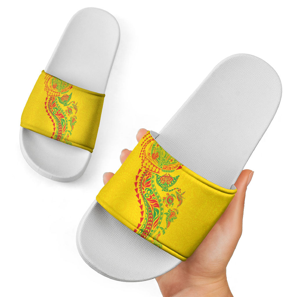 Hawaiian Kakau Tribal Sea Animals Tattoos Slide Sandals Kanaka Maoli Flag Color Inspired LT03 - Polynesian Pride