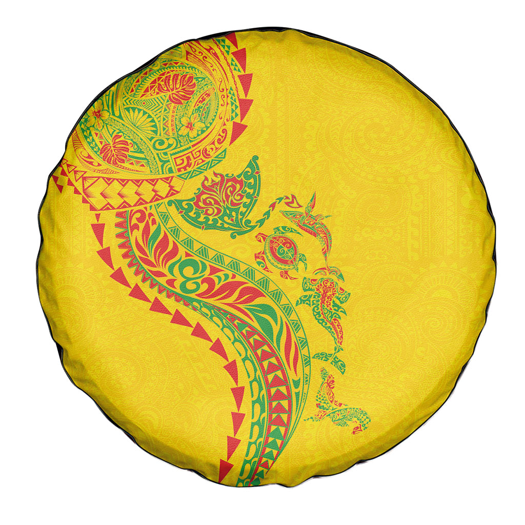 Hawaiian Kakau Tribal Sea Animals Tattoos Spare Tire Cover Kanaka Maoli Flag Color Inspired LT03 - Polynesian Pride