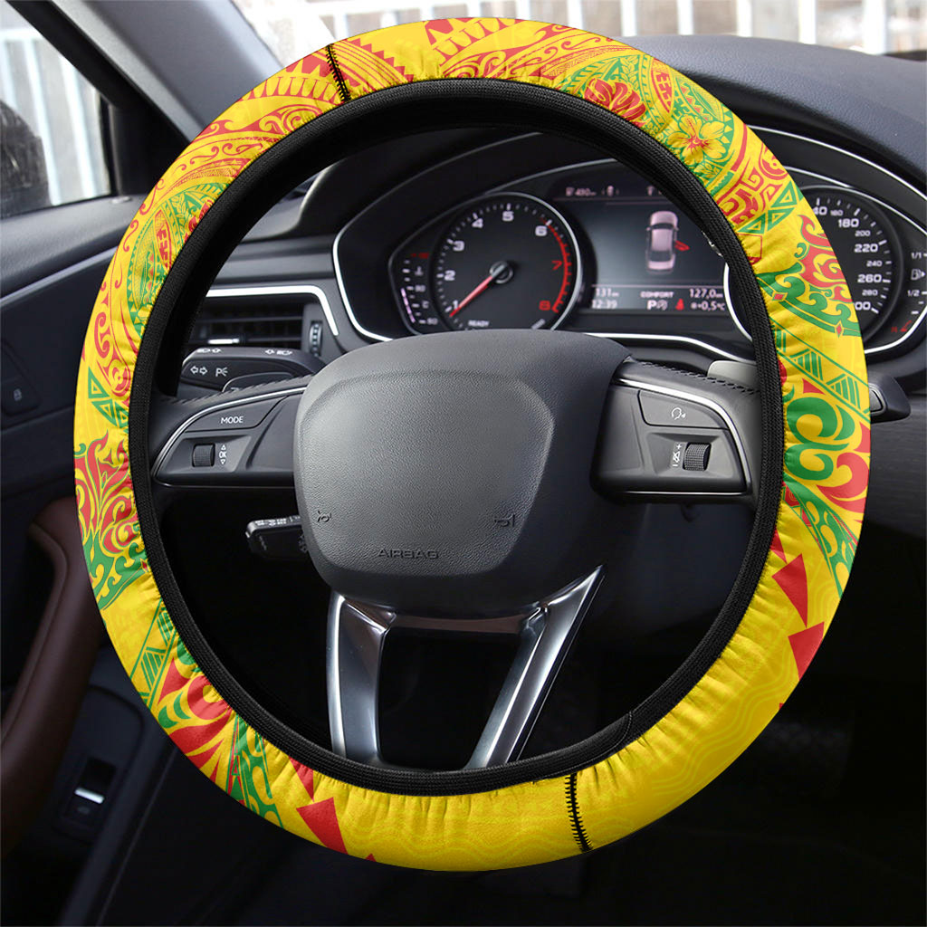 Hawaiian Kakau Tribal Sea Animals Tattoos Steering Wheel Cover Kanaka Maoli Flag Color Inspired LT03 - Polynesian Pride