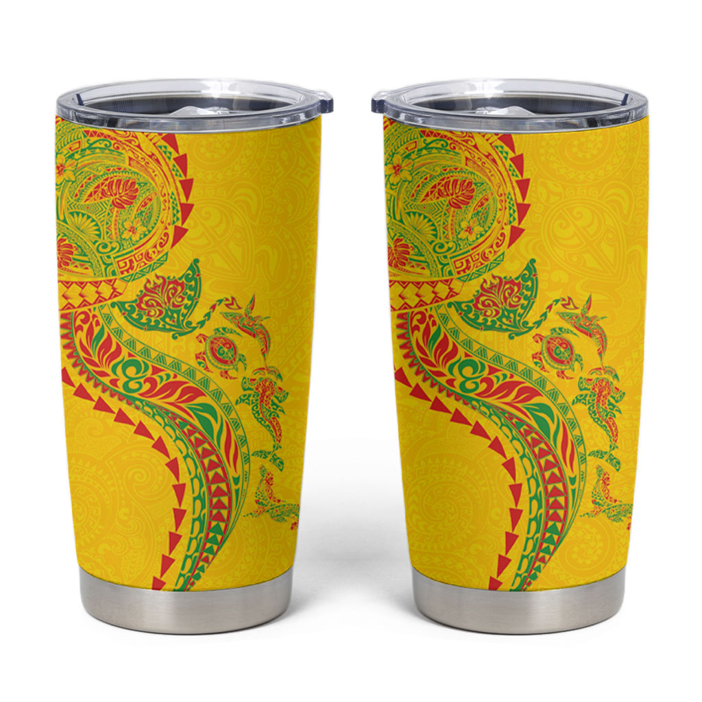 Hawaiian Kakau Tribal Sea Animals Tattoos Tumbler Cup Kanaka Maoli Flag Color Inspired LT03 Multicolor - Polynesian Pride