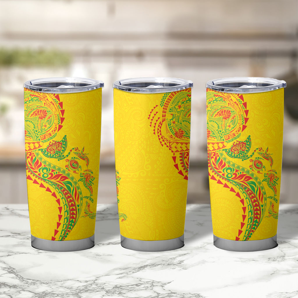 Hawaiian Kakau Tribal Sea Animals Tattoos Tumbler Cup Kanaka Maoli Flag Color Inspired LT03 - Polynesian Pride