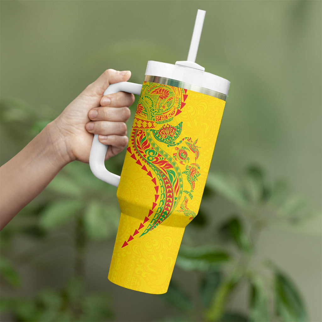 Hawaiian Kakau Tribal Sea Animals Tattoos Tumbler With Handle Kanaka Maoli Flag Color Inspired LT03 - Polynesian Pride