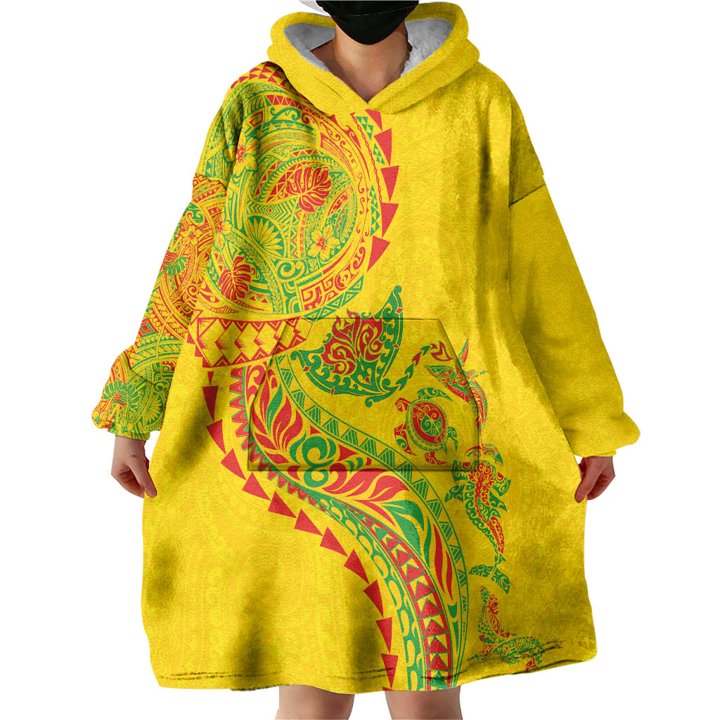 Hawaiian Kakau Tribal Sea Animals Tattoos Wearable Blanket Hoodie Kanaka Maoli Flag Color Inspired LT03 - Polynesian Pride