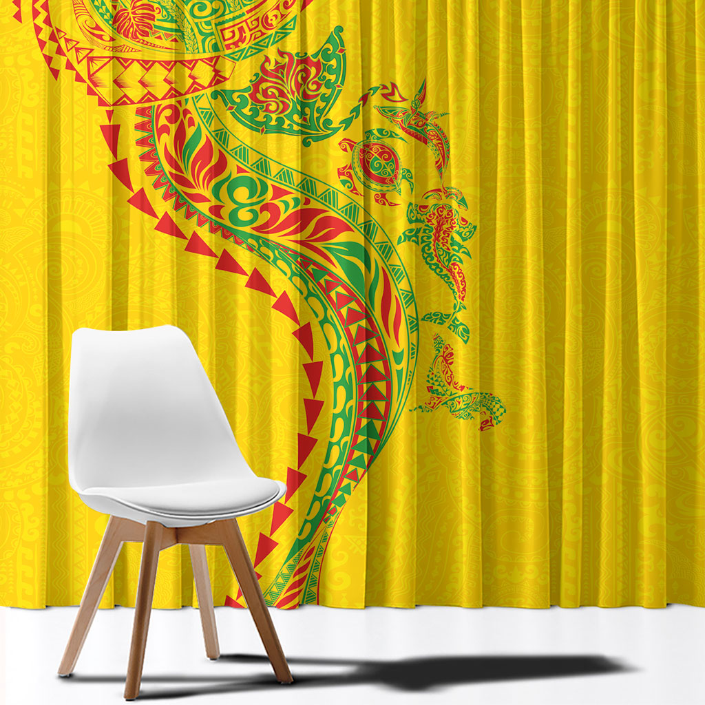 Hawaiian Kakau Tribal Sea Animals Tattoos Window Curtain Kanaka Maoli Flag Color Inspired LT03 - Polynesian Pride