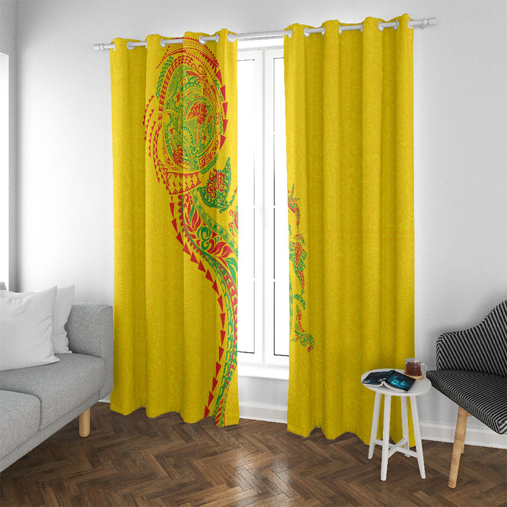 Hawaiian Kakau Tribal Sea Animals Tattoos Window Curtain Kanaka Maoli Flag Color Inspired LT03 With Grommets Multicolor - Polynesian Pride