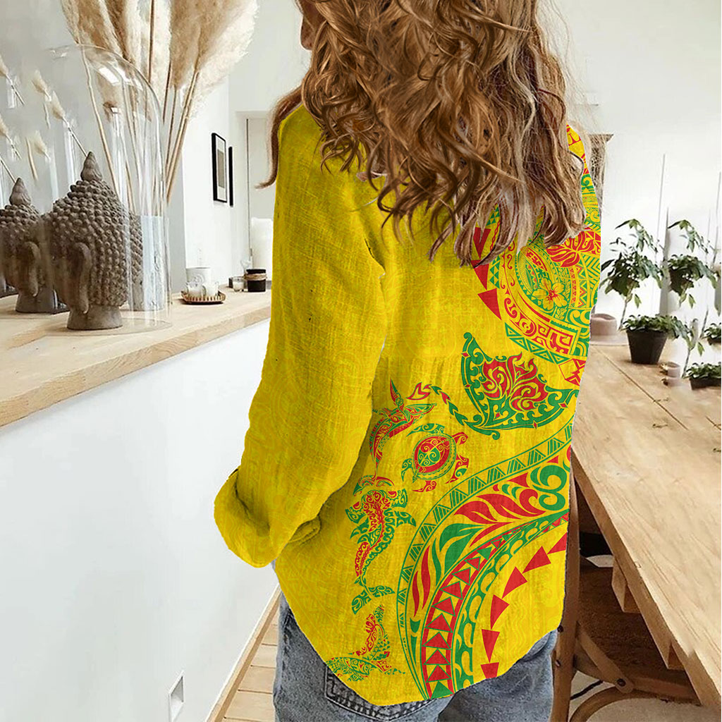 Hawaiian Kakau Tribal Sea Animals Tattoos Women Casual Shirt Kanaka Maoli Flag Color Inspired LT03 - Polynesian Pride