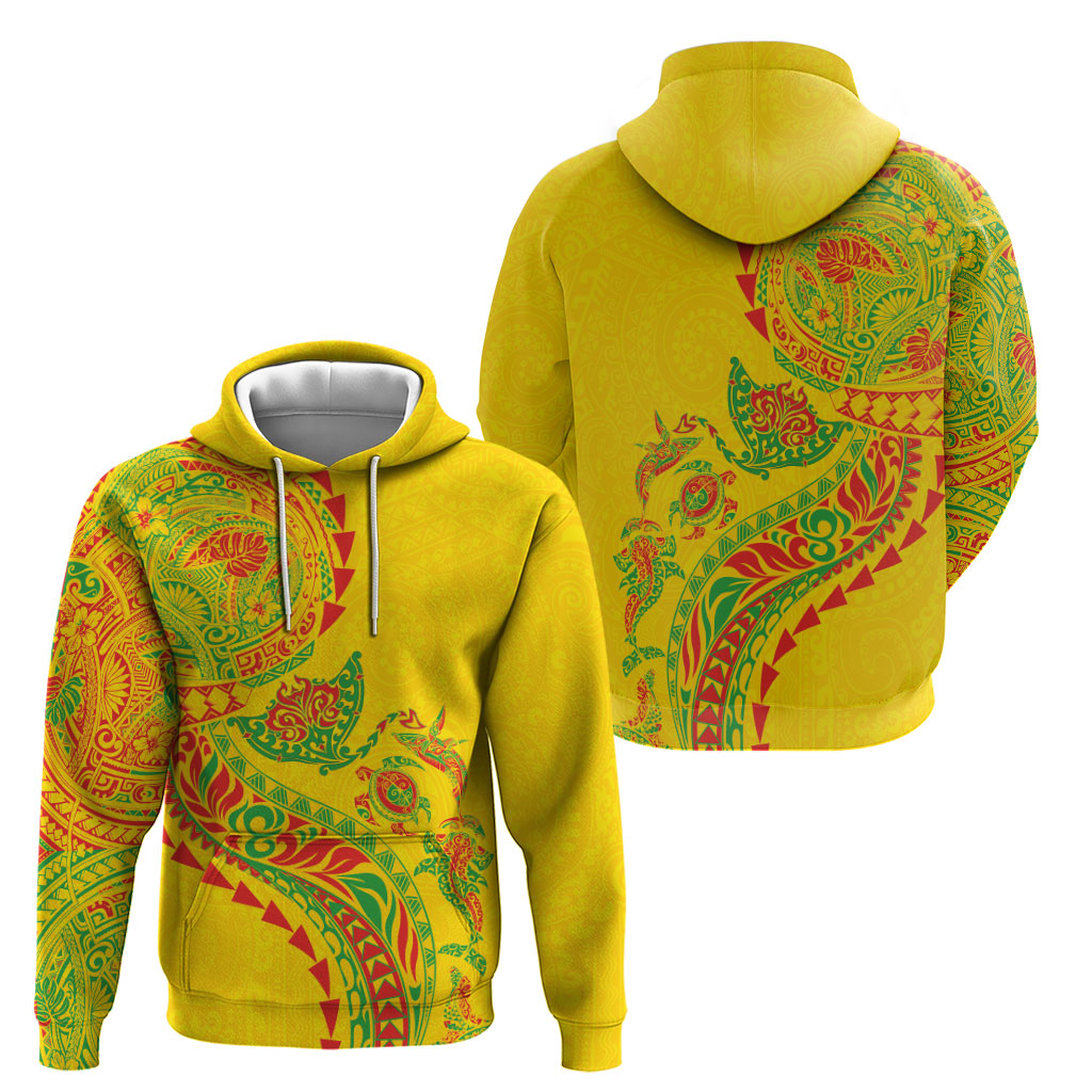 Hawaiian Kakau Tribal Sea Animals Tattoos Zip Hoodie Kanaka Maoli Flag Color Inspired LT03 - Polynesian Pride