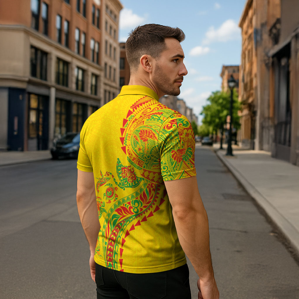 Hawaiian Kakau Tribal Sea Animals Tattoos Zipper Polo Shirt Kanaka Maoli Flag Color Inspired LT03 - Polynesian Pride