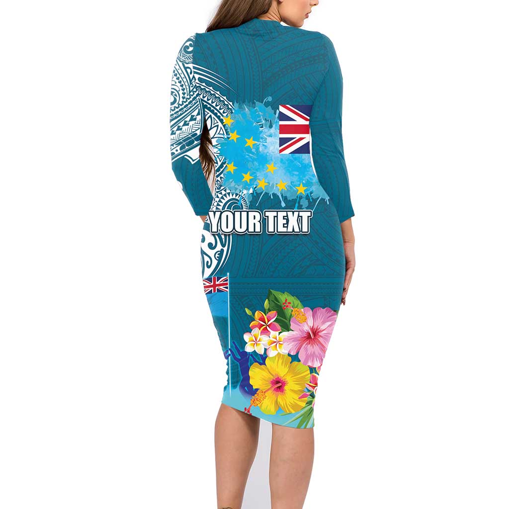 Personalised Tuvalu Independence Day Family Matching Long Sleeve Bodycon Dress and Hawaiian Shirt Tuvaluan Tribal Flag Style LT03 - Polynesian Pride