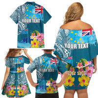 Personalised Tuvalu Independence Day Family Matching Off Shoulder Short Dress and Hawaiian Shirt Tuvaluan Tribal Flag Style LT03 - Polynesian Pride