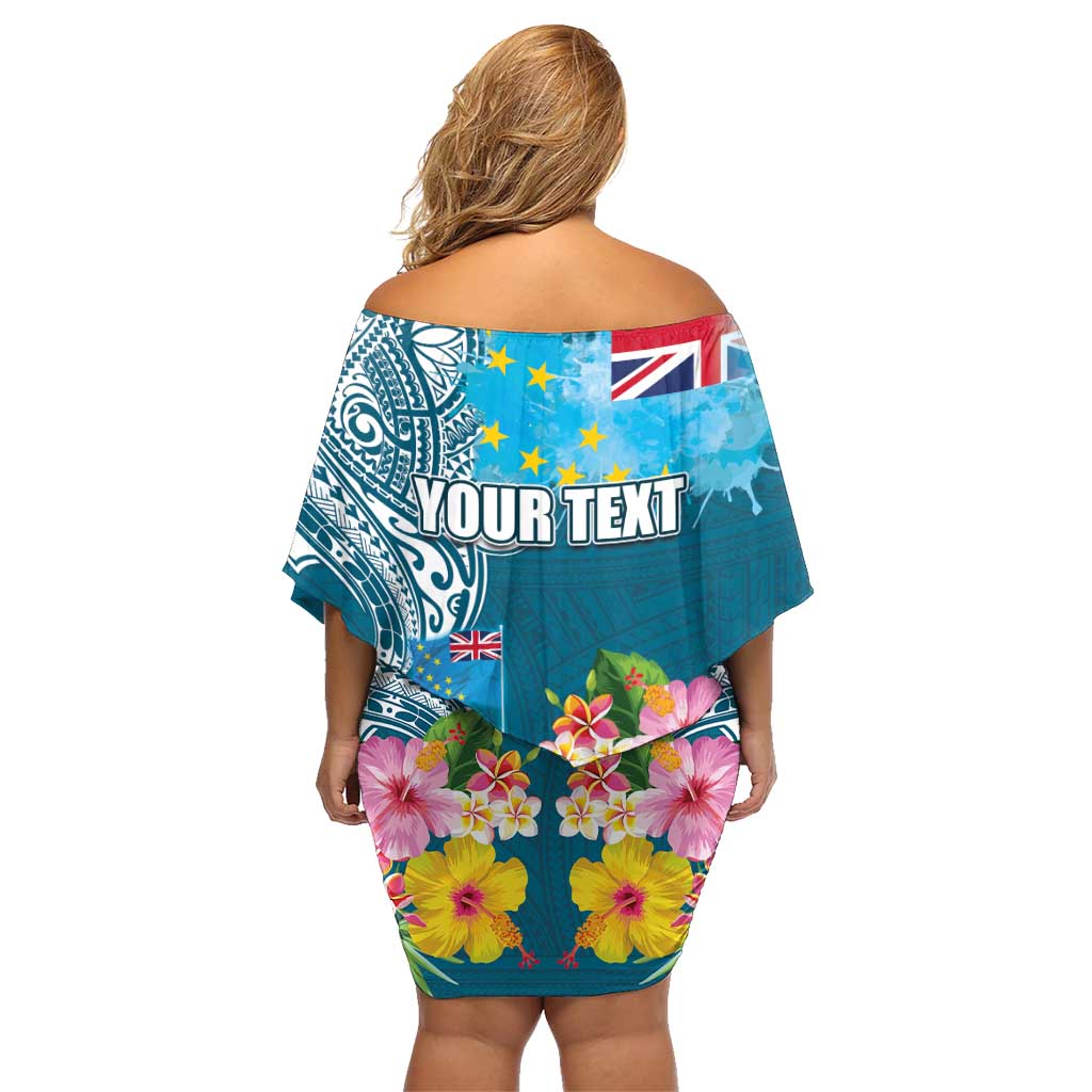 Personalised Tuvalu Independence Day Family Matching Off Shoulder Short Dress and Hawaiian Shirt Tuvaluan Tribal Flag Style LT03 - Polynesian Pride