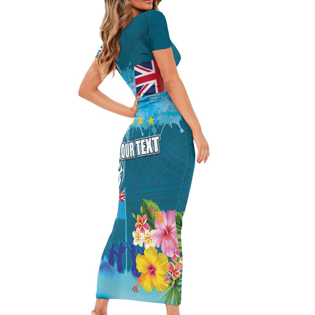 Personalised Tuvalu Independence Day Family Matching Short Sleeve Bodycon Dress and Hawaiian Shirt Tuvaluan Tribal Flag Style LT03 - Polynesian Pride