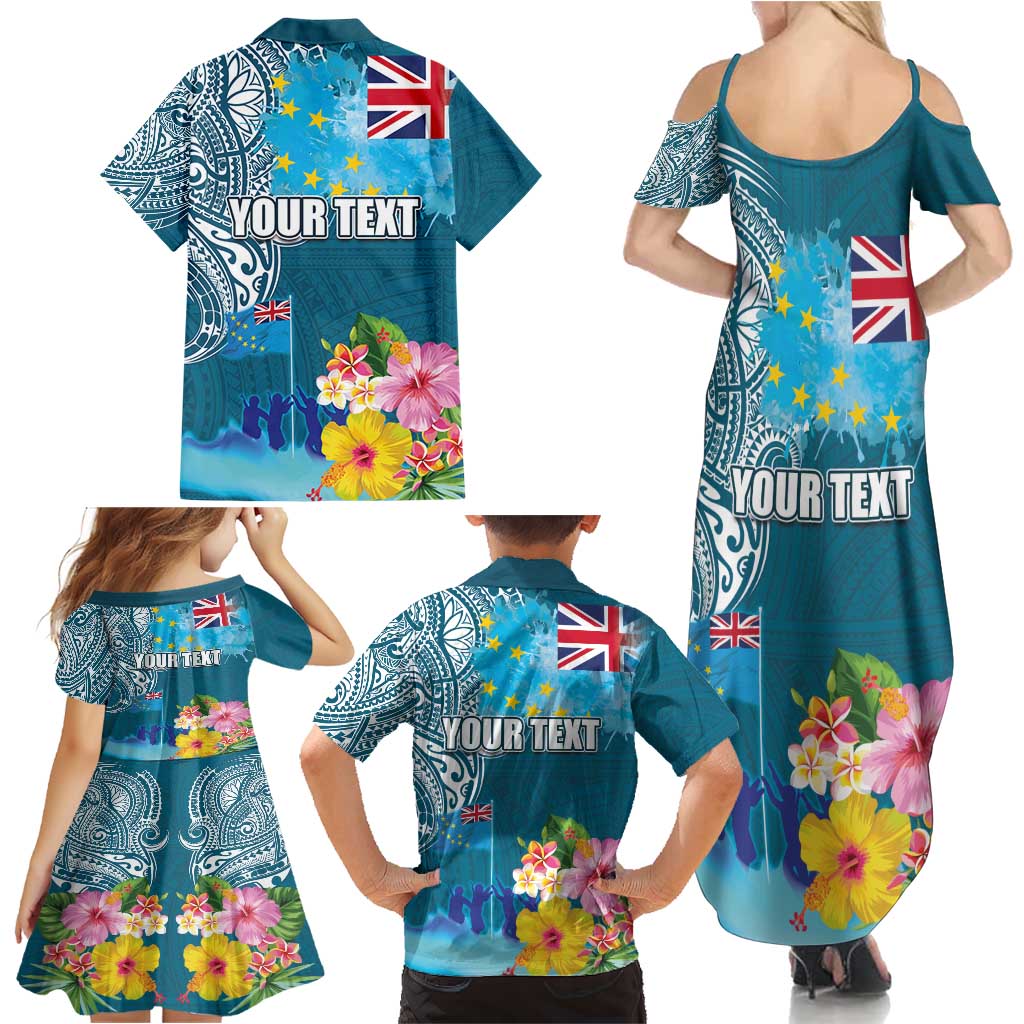 Personalised Tuvalu Independence Day Family Matching Summer Maxi Dress and Hawaiian Shirt Tuvaluan Tribal Flag Style LT03 - Polynesian Pride