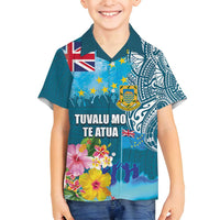 Personalised Tuvalu Independence Day Family Matching Summer Maxi Dress and Hawaiian Shirt Tuvaluan Tribal Flag Style LT03 Son's Shirt Turquoise - Polynesian Pride