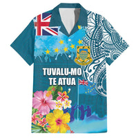 Personalised Tuvalu Independence Day Family Matching Tank Maxi Dress and Hawaiian Shirt Tuvaluan Tribal Flag Style LT03 Dad's Shirt - Short Sleeve Turquoise - Polynesian Pride