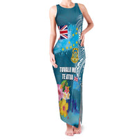 Personalised Tuvalu Independence Day Family Matching Tank Maxi Dress and Hawaiian Shirt Tuvaluan Tribal Flag Style LT03 Mom's Dress Turquoise - Polynesian Pride