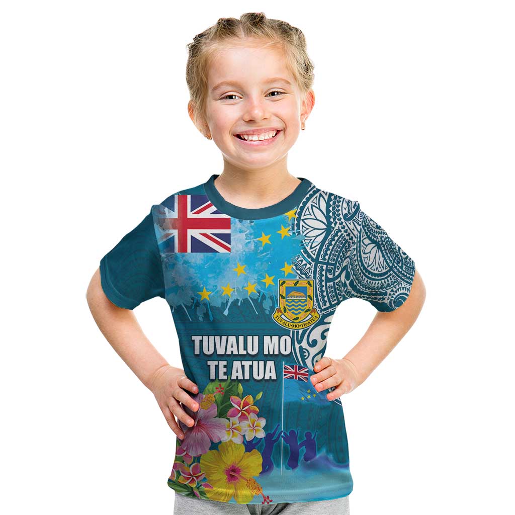 Personalised Tuvalu Independence Day Kid T Shirt Tuvaluan Tribal Flag Style LT03 Turquoise - Polynesian Pride