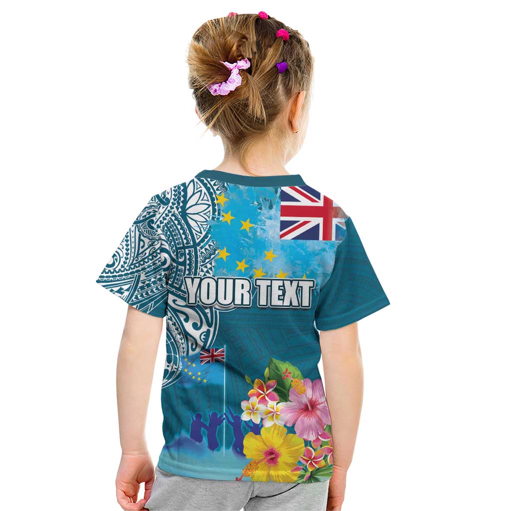 Personalised Tuvalu Independence Day Kid T Shirt Tuvaluan Tribal Flag Style LT03 - Polynesian Pride