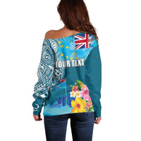 Personalised Tuvalu Independence Day Off Shoulder Sweater Tuvaluan Tribal Flag Style LT03 - Polynesian Pride