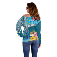 Personalised Tuvalu Independence Day Off Shoulder Sweater Tuvaluan Tribal Flag Style LT03 - Polynesian Pride