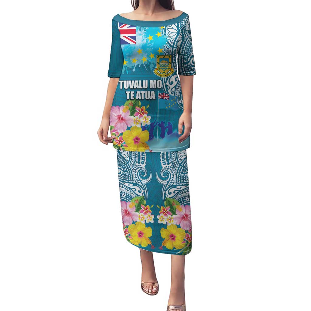 Personalised Tuvalu Independence Day Puletasi Tuvaluan Tribal Flag Style