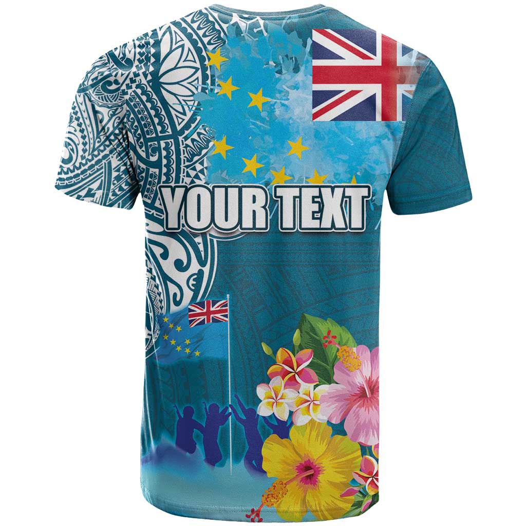 Personalised Tuvalu Independence Day T Shirt Tuvaluan Tribal Flag Style LT03 - Polynesian Pride