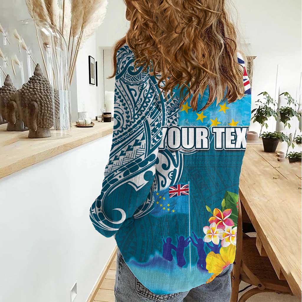 Personalised Tuvalu Independence Day Women Casual Shirt Tuvaluan Tribal Flag Style LT03 - Polynesian Pride