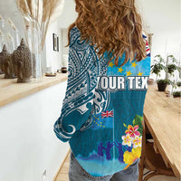 Personalised Tuvalu Independence Day Women Casual Shirt Tuvaluan Tribal Flag Style LT03 - Polynesian Pride