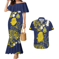 Niue Independence Day Couples Matching Mermaid Dress and Hawaiian Shirt Hiapo Pattern Fiti Pua and Uga LT03 Yellow - Polynesian Pride