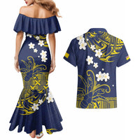 Niue Independence Day Couples Matching Mermaid Dress and Hawaiian Shirt Hiapo Pattern Fiti Pua and Uga LT03 - Polynesian Pride