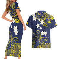 Niue Independence Day Couples Matching Short Sleeve Bodycon Dress and Hawaiian Shirt Hiapo Pattern Fiti Pua and Uga LT03 - Polynesian Pride