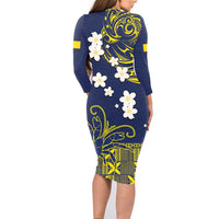 Niue Independence Day Family Matching Long Sleeve Bodycon Dress and Hawaiian Shirt Hiapo Pattern Fiti Pua and Uga LT03 - Polynesian Pride